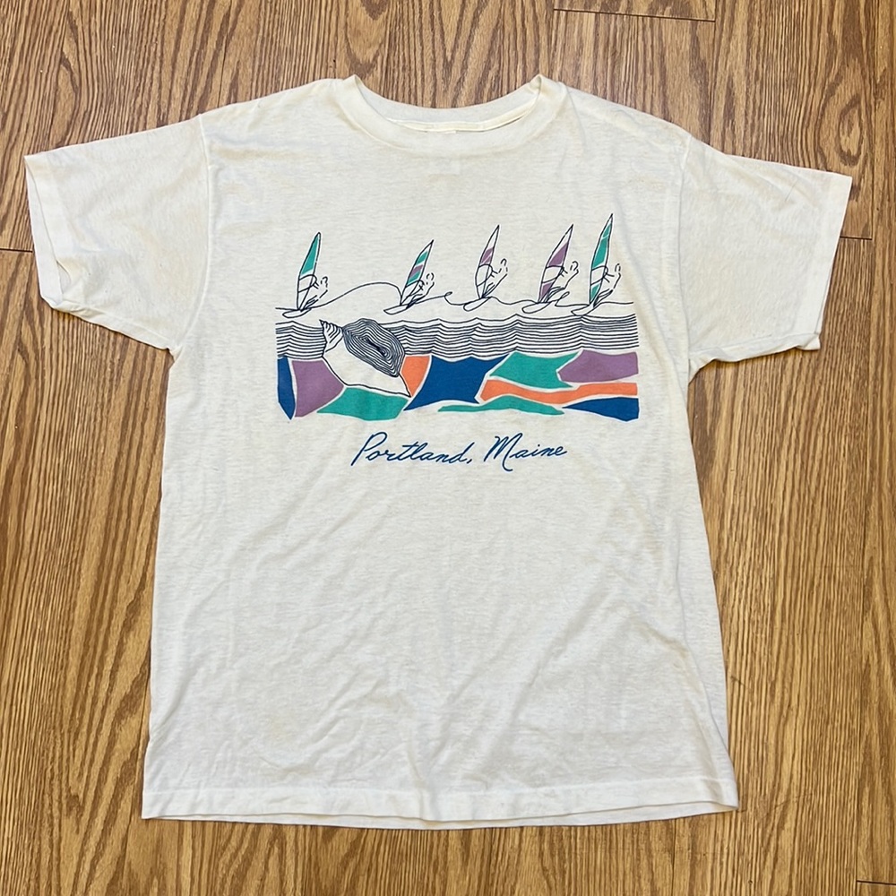 Sherry white vintage single stitch usa Portland Maine sailing seashore T-shirt